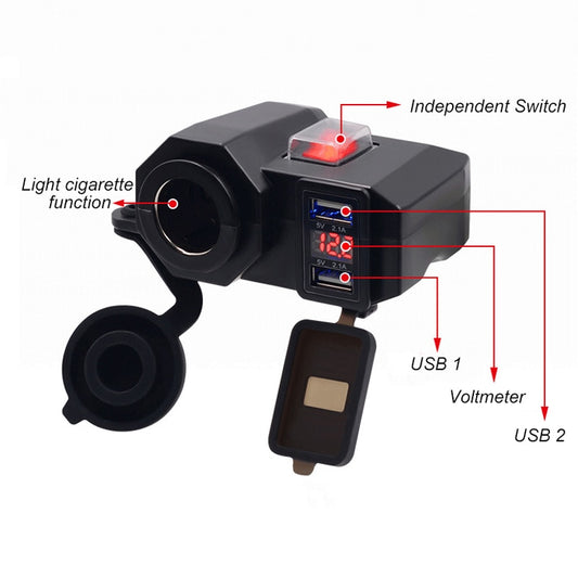 Mufa bricheta moto IdealSTORE cu USB si volmetru, 12V, 2xUSB 5V 2.1A