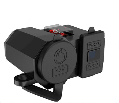 Mufa bricheta moto IdealSTORE cu USB si volmetru, 12V, 2xUSB 5V 2.1A