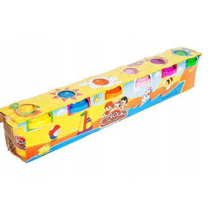 Set de joaca plastilina idealSTORE COLOUR DOUGH, Dimensiuni pachet 38 x 5 x 7, Include 6 aluaturi multicolore, Capacitate 50 ml cutia, Ajuta la dezvoltarea capacitatii motrice si imaginatia celor mici