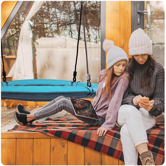 Leagan pentru copii profesional idealStore Stork's Nest, tip Cuib, Sarcina maxima 150 Kg, Diametru 95 cm, Cadru Otel, Turcoaz