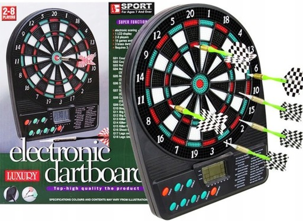 Joc idealStore Electronic Dart, 3 Sageti, 9 Varfuri, 18 Jocuri cu 159 Variante, Dezvolta Abilitati Manuale, Coordonare Mana-Ochi, Electronic, Afisaj LED, Dimensiune 26x20 cm