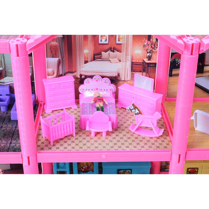 Casuta de papusi cu mobilier IDL Pink VILLA OF DREAMS cu 136 accesorii inedite, ideala pentru papusi de 36 cm inaltime, set cu 6 incaperi echipate cu accesoriile aferente, Dimensiune 69 x 36 x 16 cm, Culoare Roz