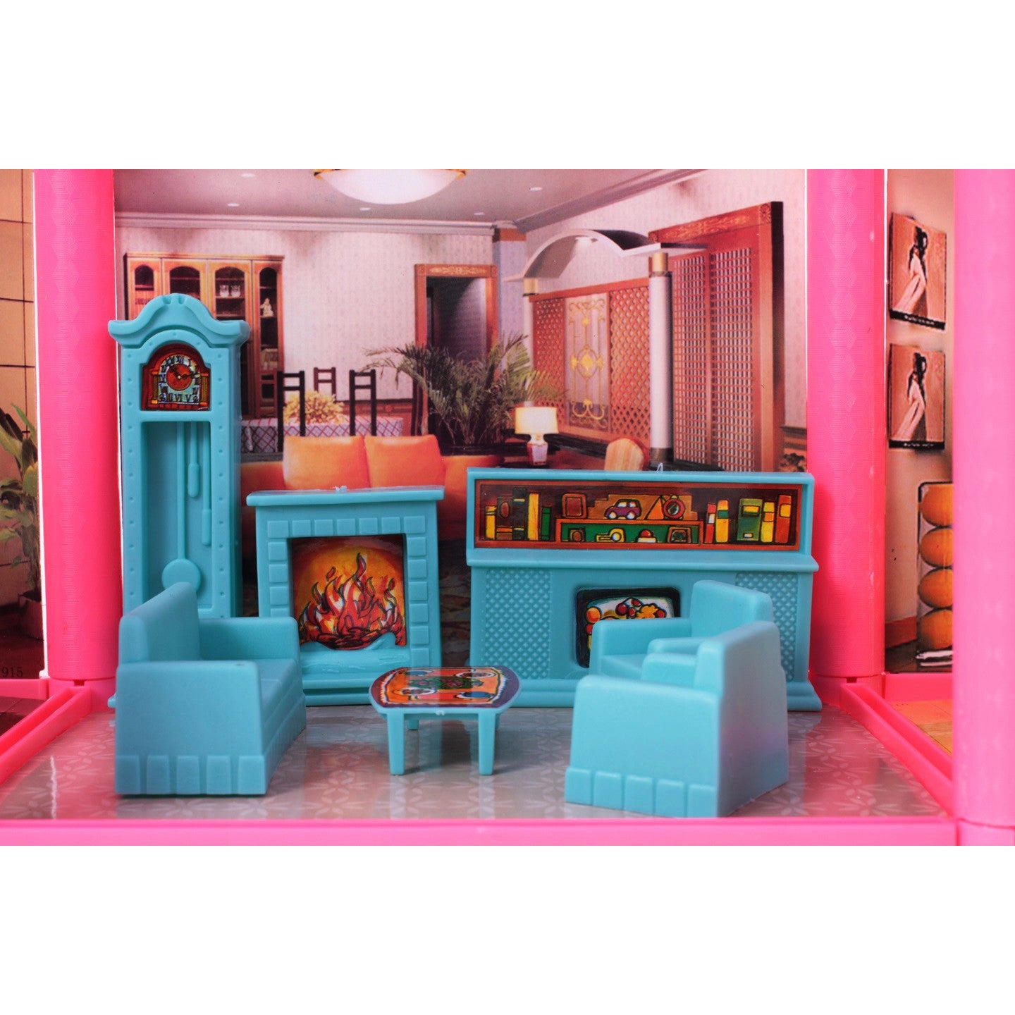 Casuta de papusi cu mobilier IDL Pink VILLA OF DREAMS cu 136 accesorii inedite, ideala pentru papusi de 36 cm inaltime, set cu 6 incaperi echipate cu accesoriile aferente, Dimensiune 69 x 36 x 16 cm, Culoare Roz