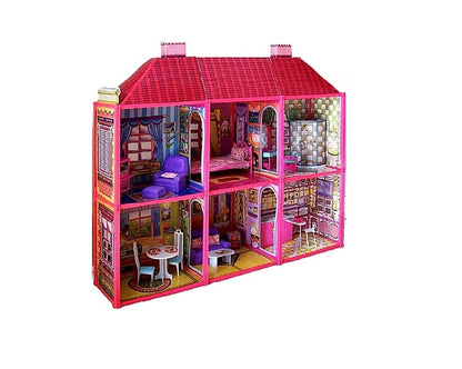 Casuta de papusi cu mobilier IDL Great Pink Love cu 186 accesorii inedite, ideala pentru papusi de 29cm inaltime, set cu 6 camere echipate cu accesoriile aferente, Dimensiune 108cmx95cmx38cm, Culoare Roz