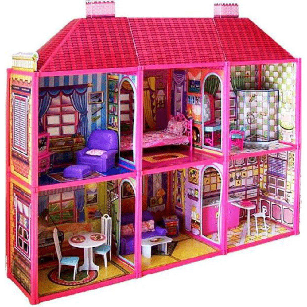 Casuta de papusi cu mobilier IDL Great Pink Love cu 186 accesorii inedite, ideala pentru papusi de 29cm inaltime, set cu 6 camere echipate cu accesoriile aferente, Dimensiune 108cmx95cmx38cm, Culoare Roz