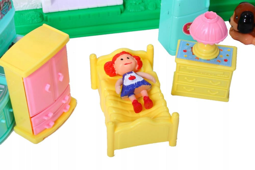 Casuta de papusi pliabila cu sonerie idealSTORE Sweet Family, Doua etaje, Accesorizata cu diferite piese de mobilier, figurine lumini si sunete