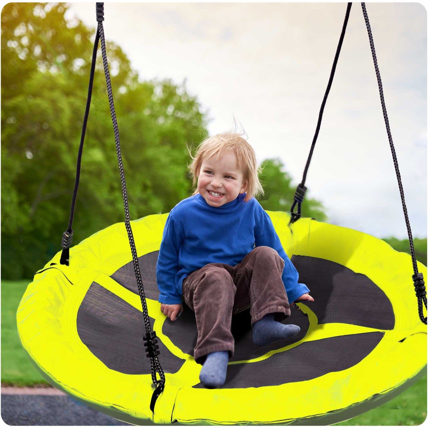 Leagan pentru copii profesional idealStore Stork's Nest, tip Cuib, Sarcina maxima 150 Kg, Diametru 95 cm, Cadru Otel, Galben