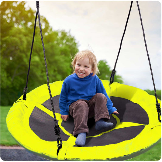 Leagan pentru copii profesional idealStore Stork's Nest, tip Cuib, Sarcina maxima 150 Kg, Diametru 95 cm, Cadru Otel, Galben