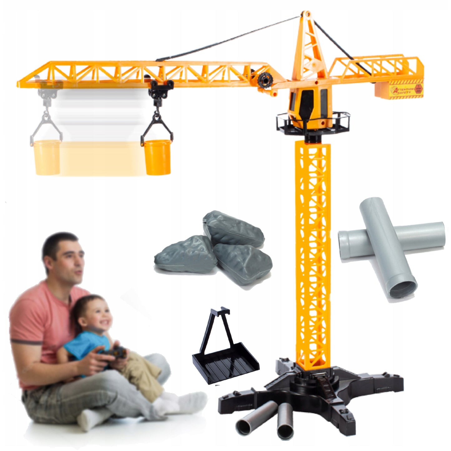 Macara cu Telecomanda idealStore Building Machine, rotatie 360, Functie de Ridicare si Coborare, Macara Mobila si Extensibila, Carlig, Cabina cu rotatie, cu accesorii de constructie incluse