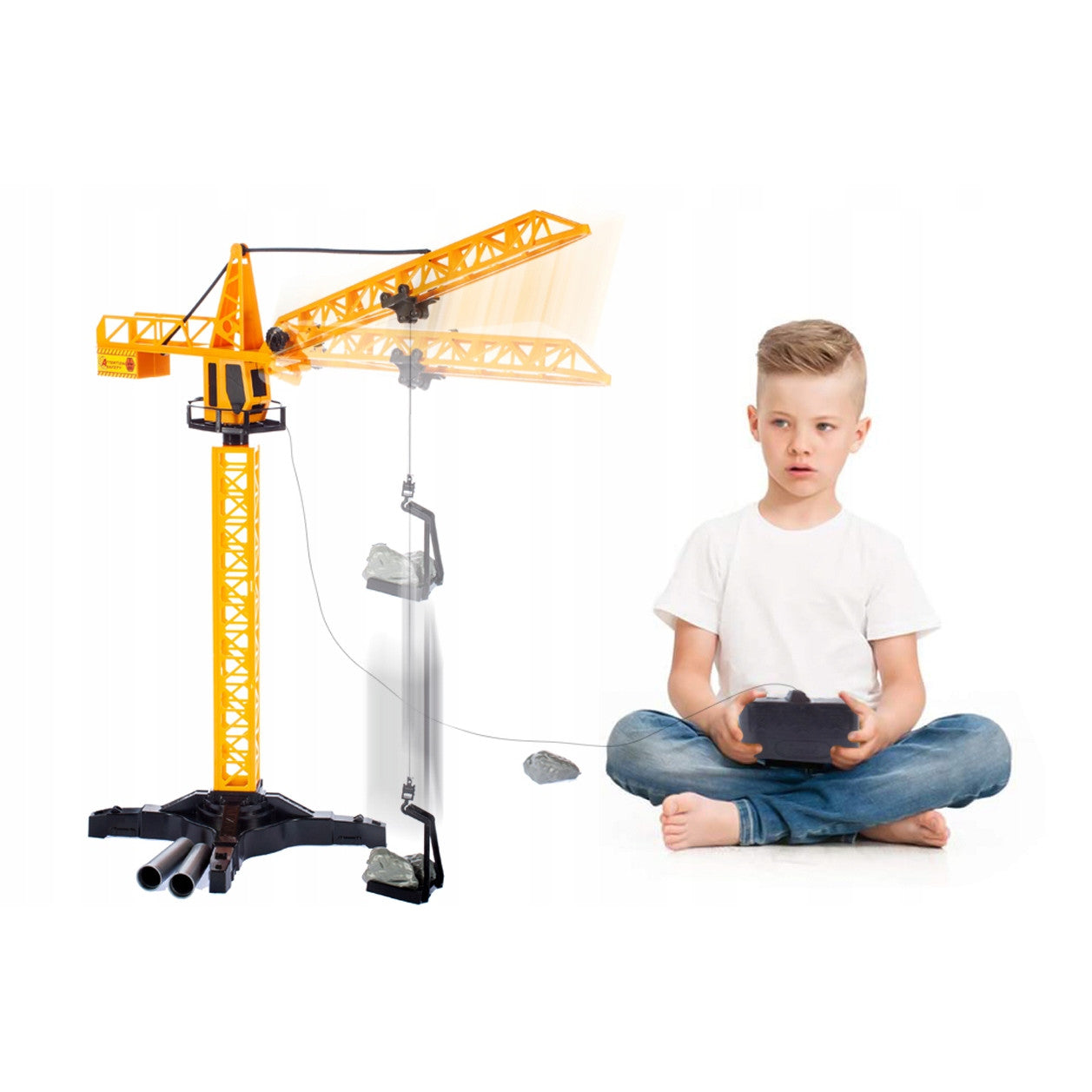 Macara cu Telecomanda idealStore Building Machine, rotatie 360, Functie de Ridicare si Coborare, Macara Mobila si Extensibila, Carlig, Cabina cu rotatie, cu accesorii de constructie incluse