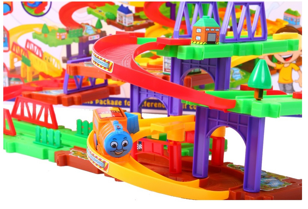 Set de Joaca Tip Puzzle, HAPPY Maggic Route, Accesorizat cu elemente Specifice, Ajuta la dezvoltarea imaginatiei, abilitatilor de gandire logica si a coordonarii copiilor, Realizat din materiale durabile, Verde-Mov