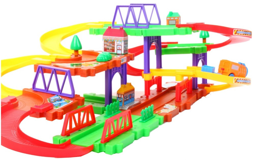 Set de Joaca Tip Puzzle, HAPPY Maggic Route, Accesorizat cu elemente Specifice, Ajuta la dezvoltarea imaginatiei, abilitatilor de gandire logica si a coordonarii copiilor, Realizat din materiale durabile, Verde-Mov