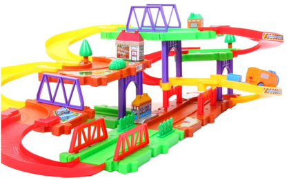 Set de Joaca Tip Puzzle, HAPPY Maggic Route, Accesorizat cu elemente Specifice, Ajuta la dezvoltarea imaginatiei, abilitatilor de gandire logica si a coordonarii copiilor, Realizat din materiale durabile, Verde-Mov