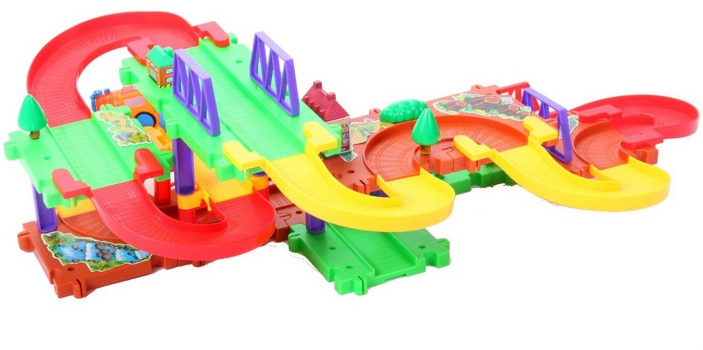 Set de Joaca Tip Puzzle, HAPPY Maggic Route, Accesorizat cu elemente Specifice, Ajuta la dezvoltarea imaginatiei, abilitatilor de gandire logica si a coordonarii copiilor, Realizat din materiale durabile, Verde-Mov