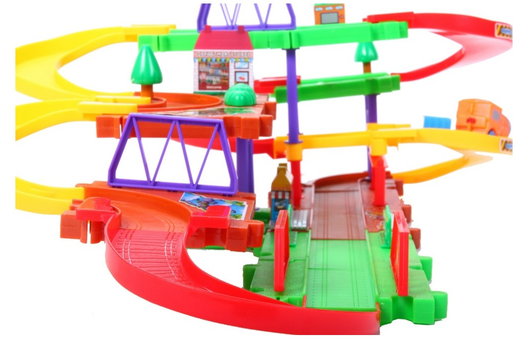 Set de Joaca Tip Puzzle, HAPPY Maggic Route, Accesorizat cu elemente Specifice, Ajuta la dezvoltarea imaginatiei, abilitatilor de gandire logica si a coordonarii copiilor, Realizat din materiale durabile, Verde-Mov