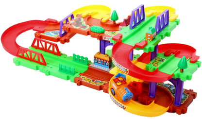 Set de Joaca Tip Puzzle, HAPPY Maggic Route, Accesorizat cu elemente Specifice, Ajuta la dezvoltarea imaginatiei, abilitatilor de gandire logica si a coordonarii copiilor, Realizat din materiale durabile, Verde-Mov