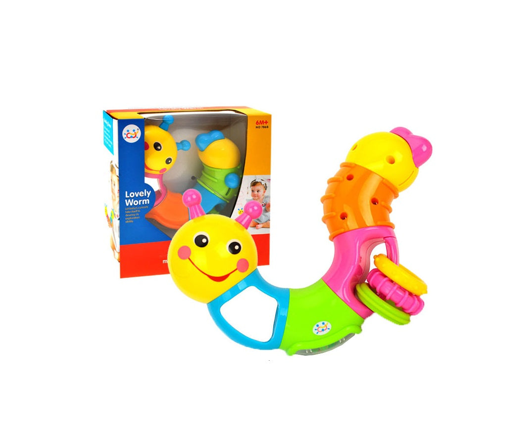 Jucarie Interactiva MULTIFUNCTIONALA pentru bebelusi IDL, Omida Jucausa, Formata din 6 Elemente Rotative Colorate, Dezvolta Abilitatile de Miscare Manuala, Multicolora