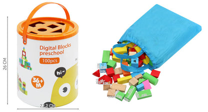 Puzzle Interactiv IDL Cube Words cu Diverse Forme, 100 Cuburi de diverse forme si culori, Ajuta la dezvoltarea creativitatii si coordonarii Mana-Ochi pentru copii, Material : Lemn, Culoare : Multicolor