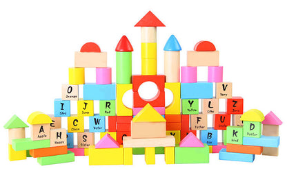 Puzzle Interactiv IDL Cube Words cu Diverse Forme, 100 Cuburi de diverse forme si culori, Ajuta la dezvoltarea creativitatii si coordonarii Mana-Ochi pentru copii, Material : Lemn, Culoare : Multicolor