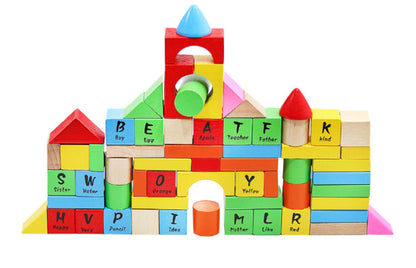 Puzzle Interactiv IDL Cube Words cu Diverse Forme, 100 Cuburi de diverse forme si culori, Ajuta la dezvoltarea creativitatii si coordonarii Mana-Ochi pentru copii, Material : Lemn, Culoare : Multicolor