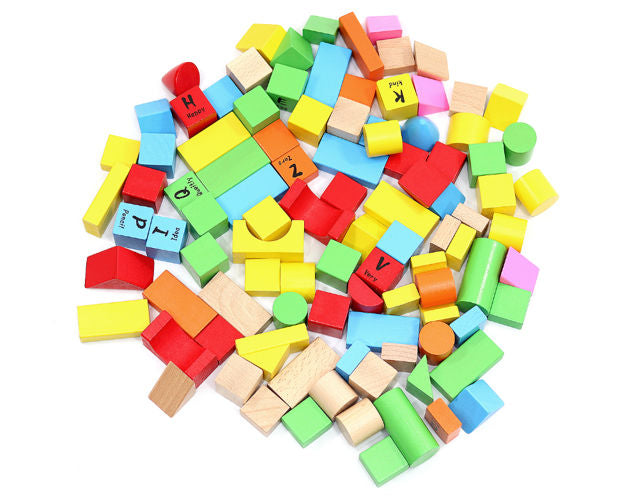 Puzzle Interactiv IDL Cube Words cu Diverse Forme, 100 Cuburi de diverse forme si culori, Ajuta la dezvoltarea creativitatii si coordonarii Mana-Ochi pentru copii, Material : Lemn, Culoare : Multicolor