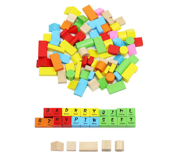 Puzzle Interactiv IDL Cube Words cu Diverse Forme, 100 Cuburi de diverse forme si culori, Ajuta la dezvoltarea creativitatii si coordonarii Mana-Ochi pentru copii, Material : Lemn, Culoare : Multicolor