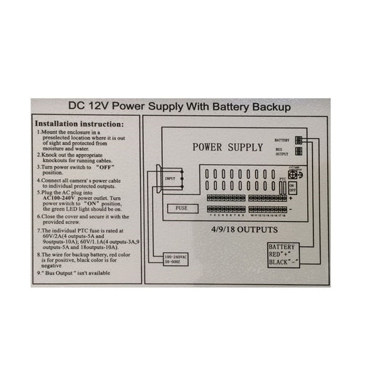 Sursa profesionala IDL de alimentare 12V-10A, Permite alimentarea a 9 camere de supraveghere, Protectie la suprasarcina/scurtcircuit cu sigurante resetabile, Metal