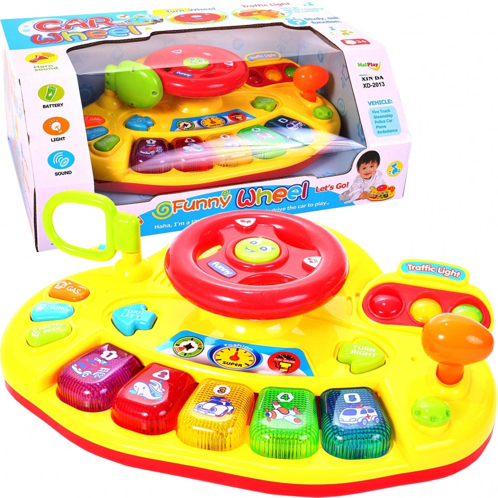 Volan interactiv idealSTORE, Dimensiuni 31.0 x 18.0 x 8.0 cm, Accesorizat cu Diverse Functii, Echipat cu butoane specifice unei masini, Culori vi care atrag atentia