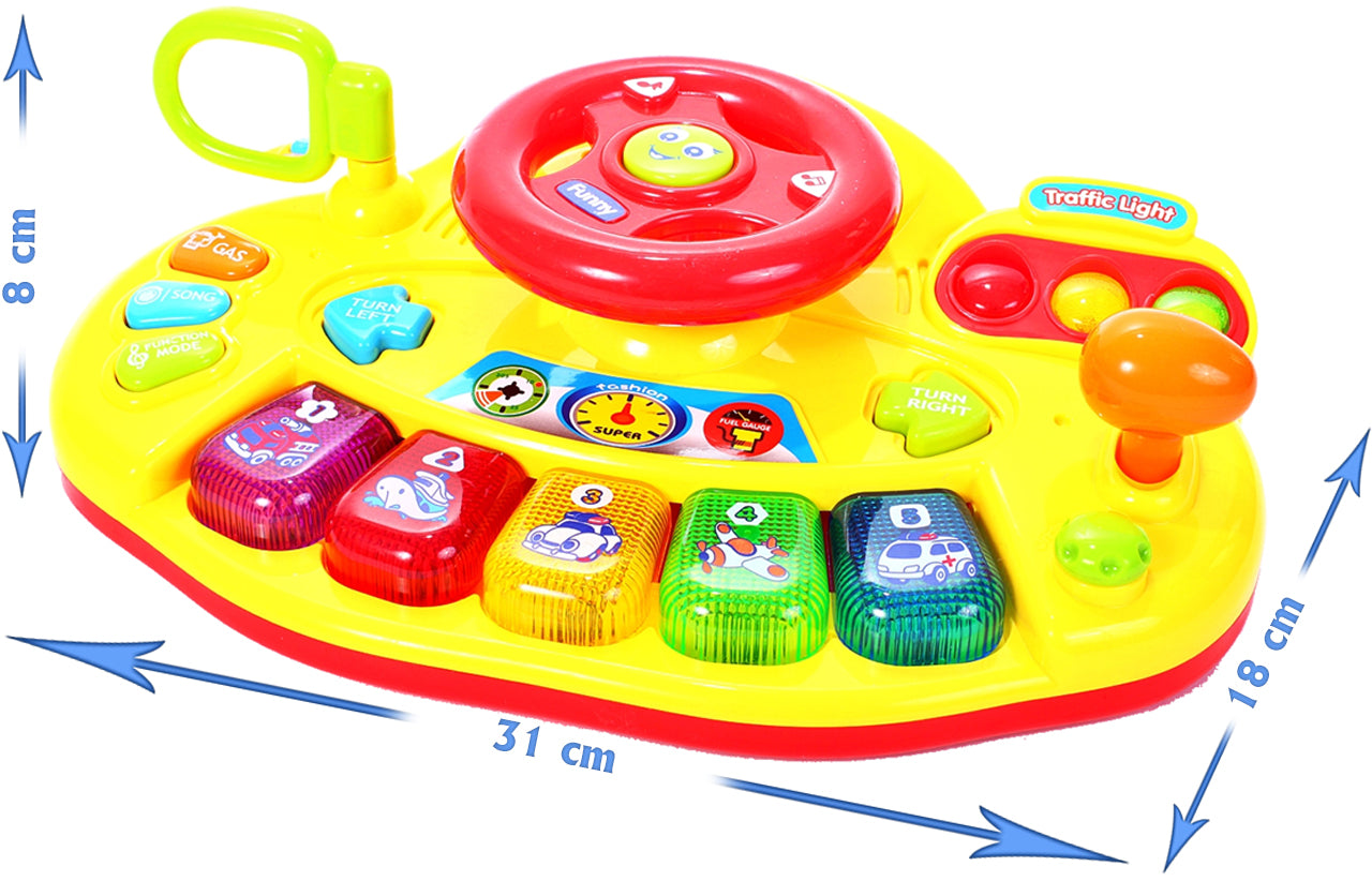 Volan interactiv idealSTORE, Dimensiuni 31.0 x 18.0 x 8.0 cm, Accesorizat cu Diverse Functii, Echipat cu butoane specifice unei masini, Culori vi care atrag atentia