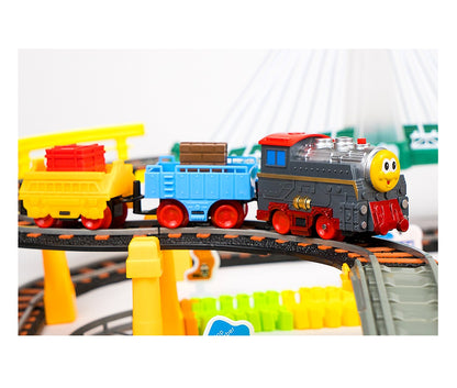 Circuit complex idealSTORE Twiming Train, Echipat cu cale ferata pe doua nivele, sosea auto, locomotiva cu vagoane, masina si multe alte accesorii, Dezvolta abilitati manuale si de coordonare