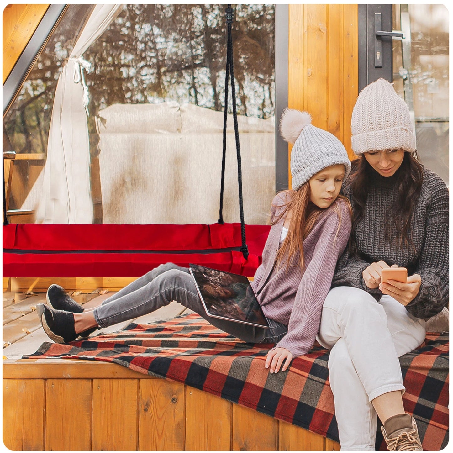 Leagan tip cuib pentru copii dreptunghiular XXL 110 x 70 cm 150 kg Neo-Sport Rosu