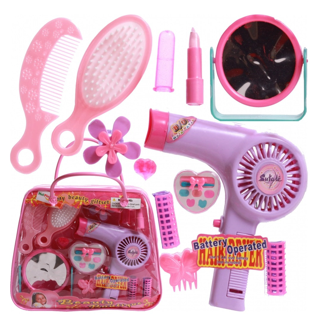 Set cosmetica pentru fetite idealSTORE, Pink Beauty Boutique, Dimensiuni 28 x 23 cm, Include 11 accesorii specifice ce stimuleaza imaginatia, Perfect pentru a va juca cu prietenii, Creeaza o lume a basmului prin jocul de rol
