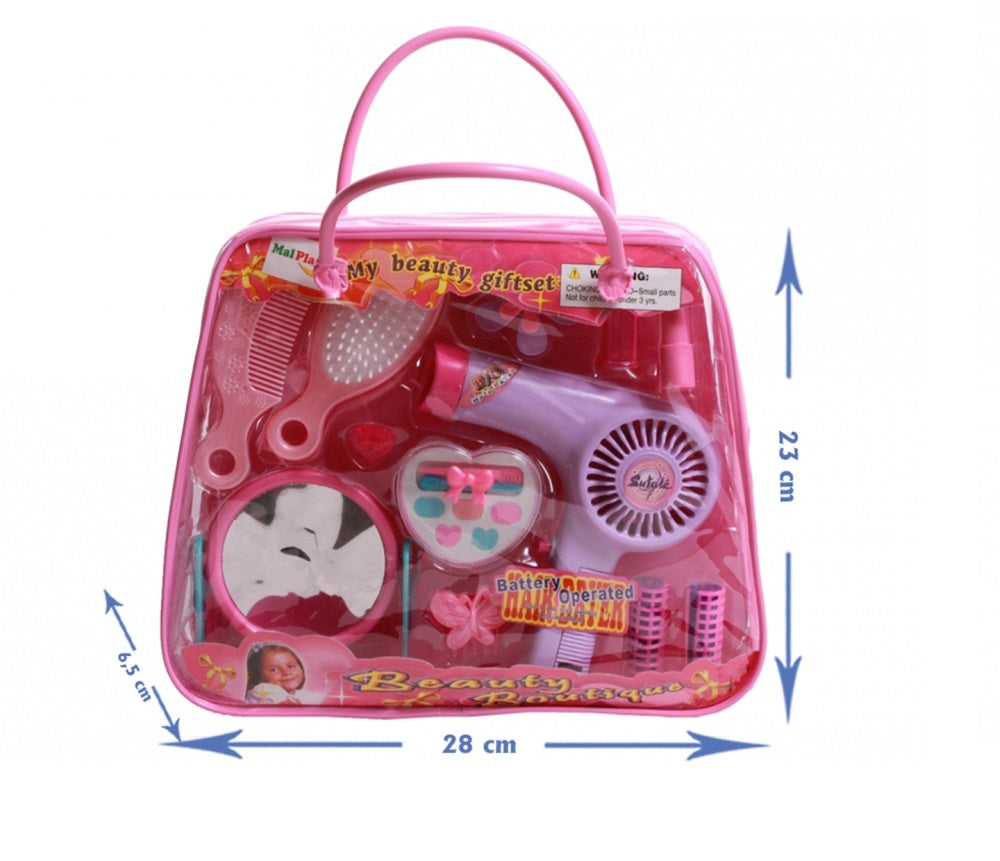 Set cosmetica pentru fetite idealSTORE, Pink Beauty Boutique, Dimensiuni 28 x 23 cm, Include 11 accesorii specifice ce stimuleaza imaginatia, Perfect pentru a va juca cu prietenii, Creeaza o lume a basmului prin jocul de rol