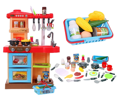 Bucatarie MULTIFUNCTIONALA Little Chef, 72 cm inaltime, Dotata cu accesorii simbolice, Cuptor pentru gatit, Masina de spalat vase, Lumini si sunete pentru dezvoltarea abilitatilor de gatire a micutilor, Multicolora