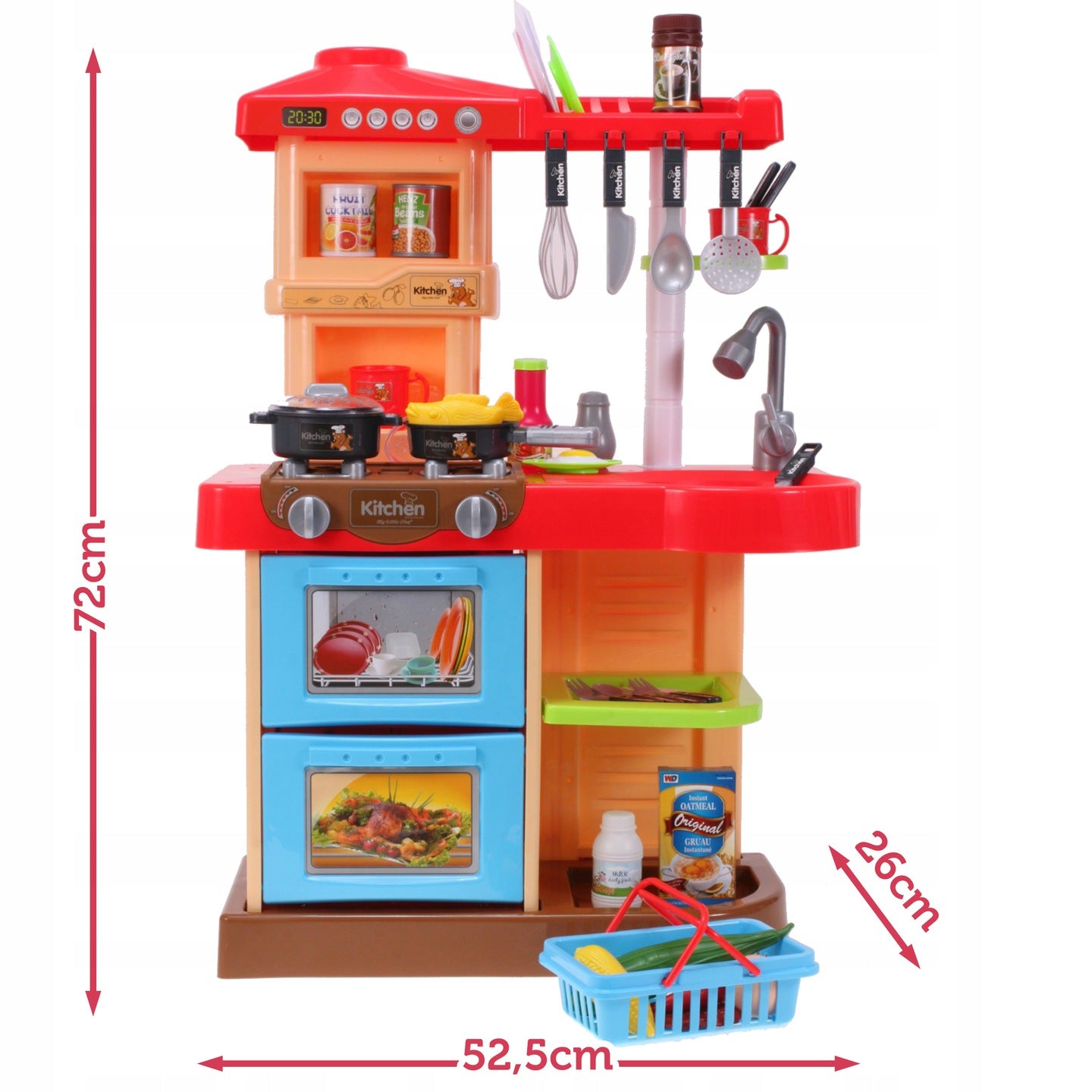 Bucatarie MULTIFUNCTIONALA Little Chef, 72 cm inaltime, Dotata cu accesorii simbolice, Cuptor pentru gatit, Masina de spalat vase, Lumini si sunete pentru dezvoltarea abilitatilor de gatire a micutilor, Multicolora