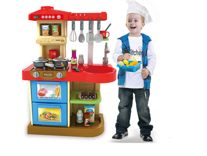 Bucatarie MULTIFUNCTIONALA Little Chef, 72 cm inaltime, Dotata cu accesorii simbolice, Cuptor pentru gatit, Masina de spalat vase, Lumini si sunete pentru dezvoltarea abilitatilor de gatire a micutilor, Multicolora