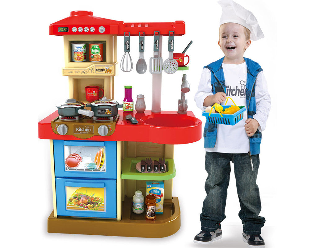 Bucatarie MULTIFUNCTIONALA Little Chef, 72 cm inaltime, Dotata cu accesorii simbolice, Cuptor pentru gatit, Masina de spalat vase, Lumini si sunete pentru dezvoltarea abilitatilor de gatire a micutilor, Multicolora