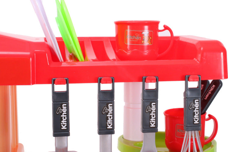 Bucatarie MULTIFUNCTIONALA Little Chef, 72 cm inaltime, Dotata cu accesorii simbolice, Cuptor pentru gatit, Masina de spalat vase, Lumini si sunete pentru dezvoltarea abilitatilor de gatire a micutilor, Multicolora