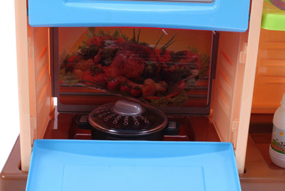 Bucatarie MULTIFUNCTIONALA Little Chef, 72 cm inaltime, Dotata cu accesorii simbolice, Cuptor pentru gatit, Masina de spalat vase, Lumini si sunete pentru dezvoltarea abilitatilor de gatire a micutilor, Multicolora