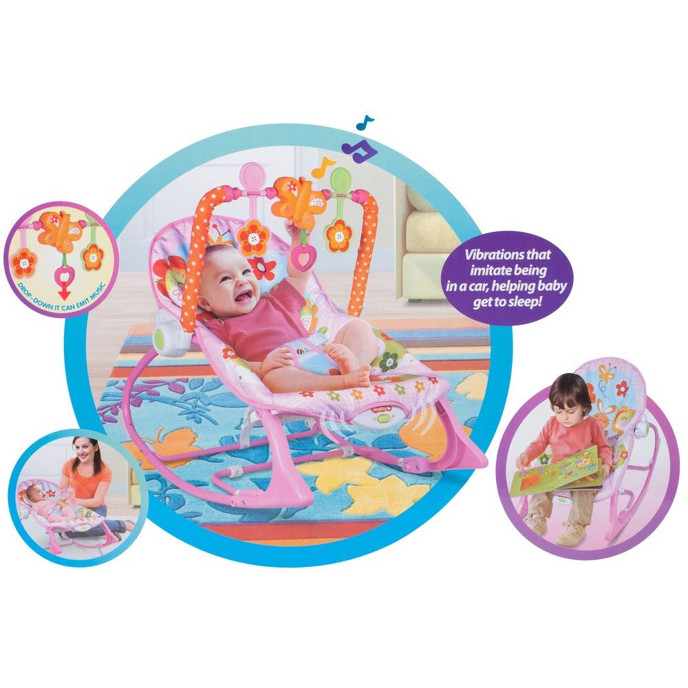 Balansoar si Scaun 3 in 1 'The Sleepy Bunny', cu Vibratii Calmante, Spatar Reglabil in Doua Trepte, Bara Detasabila cu Jucarii, Centuri de Siguranta, 0-18Kg