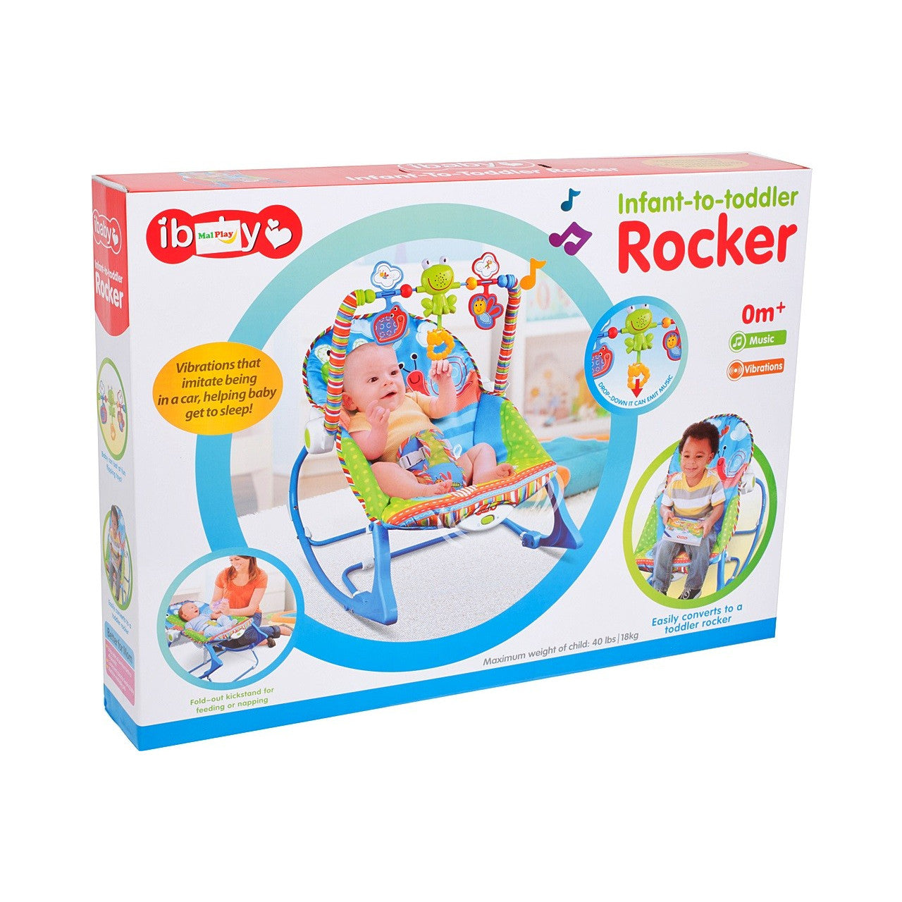 Balansoar si scaun iBaby 2 in 1 cu vibratii si sunete pentru copii, 0-18kg, Centru de activitati cu jucarii detasabile, Husa lavabila, Curea de siguranta in 3 puncte, Cadru metalic, Happy Frog