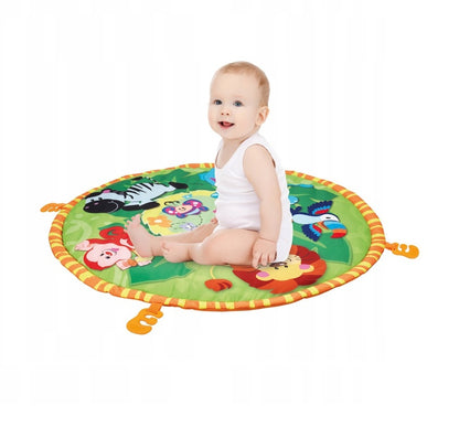 Centru de activitati Tip Covoras Interactiv 3 in 1 idealStore Baby Jungle Fantasy, Adaptat la cele mai importante 3 etape ale dezvoltarii copilului, Accesorizat cu jucarii ce pot fi atarnate la diferite inaltimi si detasabile, Dezvolta abilitati cognitive