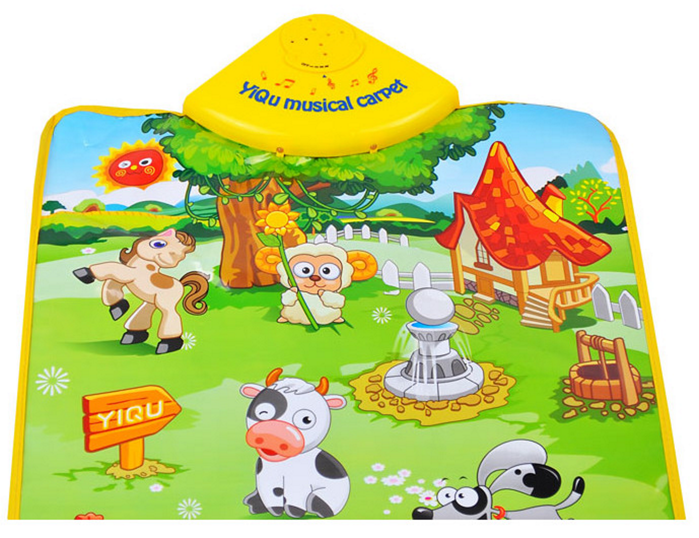 Centru de activitati tip covoras Interactiv idealStore Happy Farm Day, Diferite melodii corelate cu sunete ale animalelor, Control al volumului, Dezvolta imaginatia, creativitatea si stimuleaza simturile