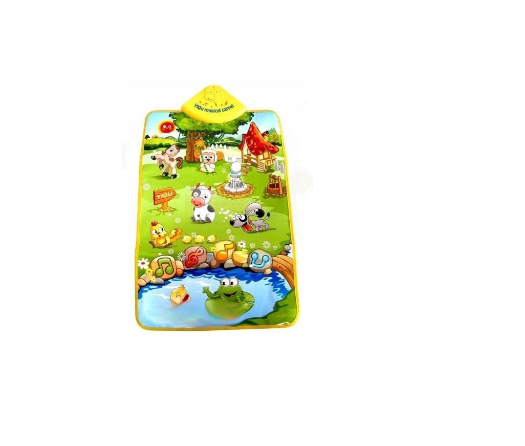 Centru de activitati tip covoras Interactiv IDL Happy Farm, 60x40 cm pentru bebelusi, Diferite melodii corelate cu sunete ale animalelor, Control al volumului, Dezvolta imaginatia, creativitatea si stimuleaza simturile