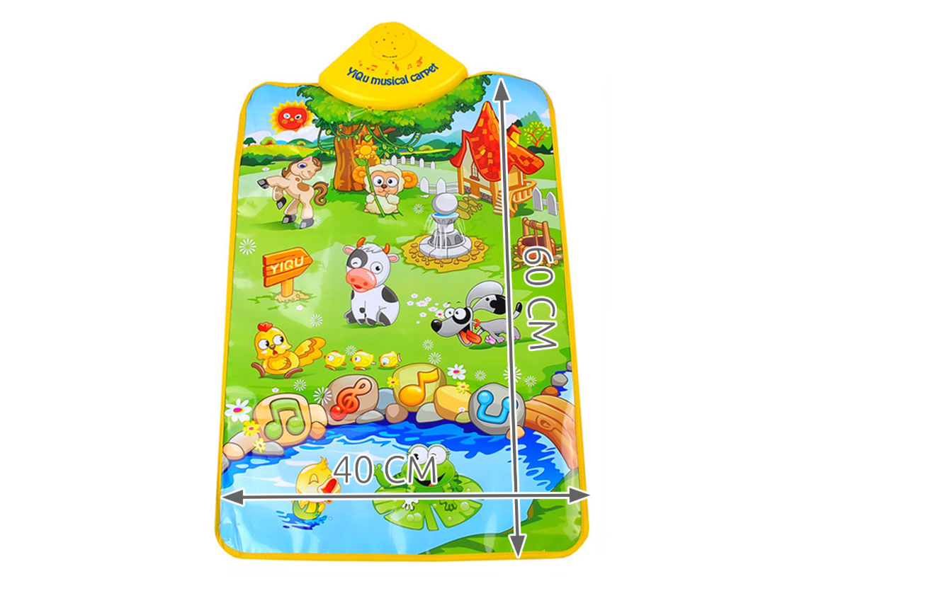 Centru de activitati tip covoras Interactiv IDL Happy Farm, 60x40 cm pentru bebelusi, Diferite melodii corelate cu sunete ale animalelor, Control al volumului, Dezvolta imaginatia, creativitatea si stimuleaza simturile
