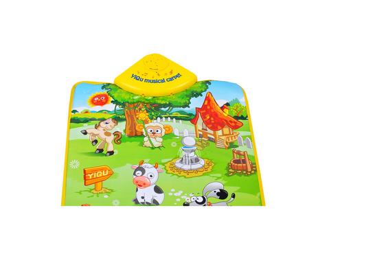 Centru de activitati tip covoras Interactiv IDL Happy Farm, 60x40 cm pentru bebelusi, Diferite melodii corelate cu sunete ale animalelor, Control al volumului, Dezvolta imaginatia, creativitatea si stimuleaza simturile
