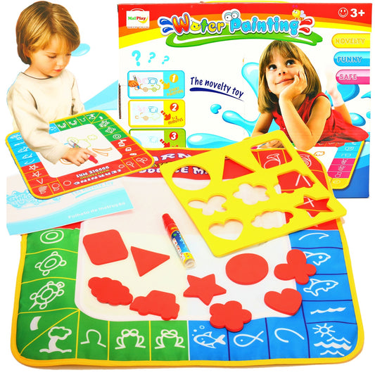 Covoras creativ pentru pictura idealSTORE LEARNING KIDS, Dimensiuni 49 x 49 cm, Echipat cu accesorii specifice si figurine din spuma, Reutilizabil