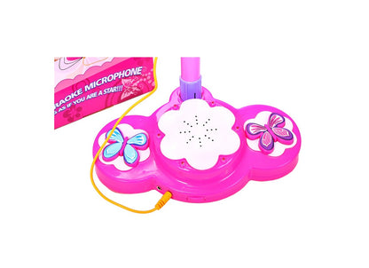 Microfon cu Stativ pentru copii idealSTORE HANNA PINK, CONECTARE MP3, Luminite, Functia Aplauze, Redarea melodiilor, Controlul volumului Creat pentru a divesifica ditractia