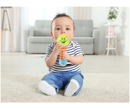 Microfon idealSTORE THE LITTLE SINGER Dimensiuni 20 x 12 x 6.5 cm, Ideal pentru micutii cantareti, Echipat cu butoane functionale ce garanteaza distractia, Culoare Verde-Portocaliu