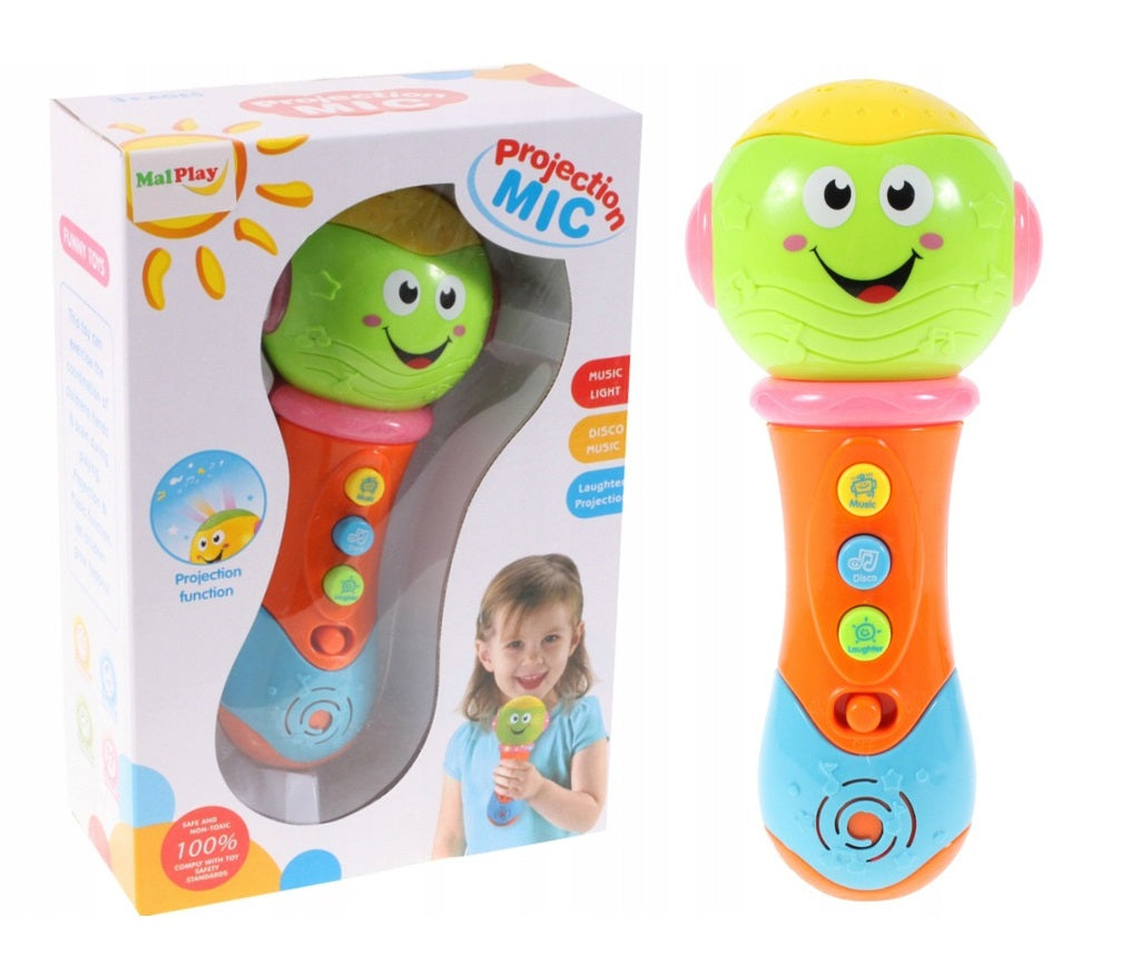 Microfon idealSTORE THE LITTLE SINGER Dimensiuni 20 x 12 x 6.5 cm, Ideal pentru micutii cantareti, Echipat cu butoane functionale ce garanteaza distractia, Culoare Verde-Portocaliu